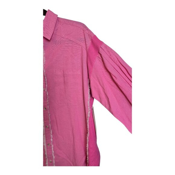 Ces Femme Fringe Waffle Knit Side Panels Shirt Womens Small Pink Denim - Picture 4 of 14